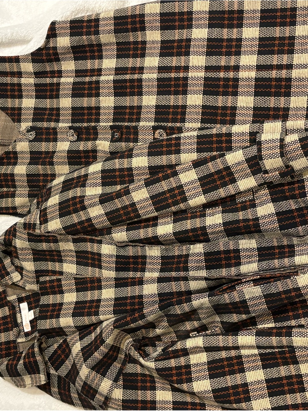 Matching Dress and Jacket Plaid Button-Up Jacket in Black, Cream & Brown